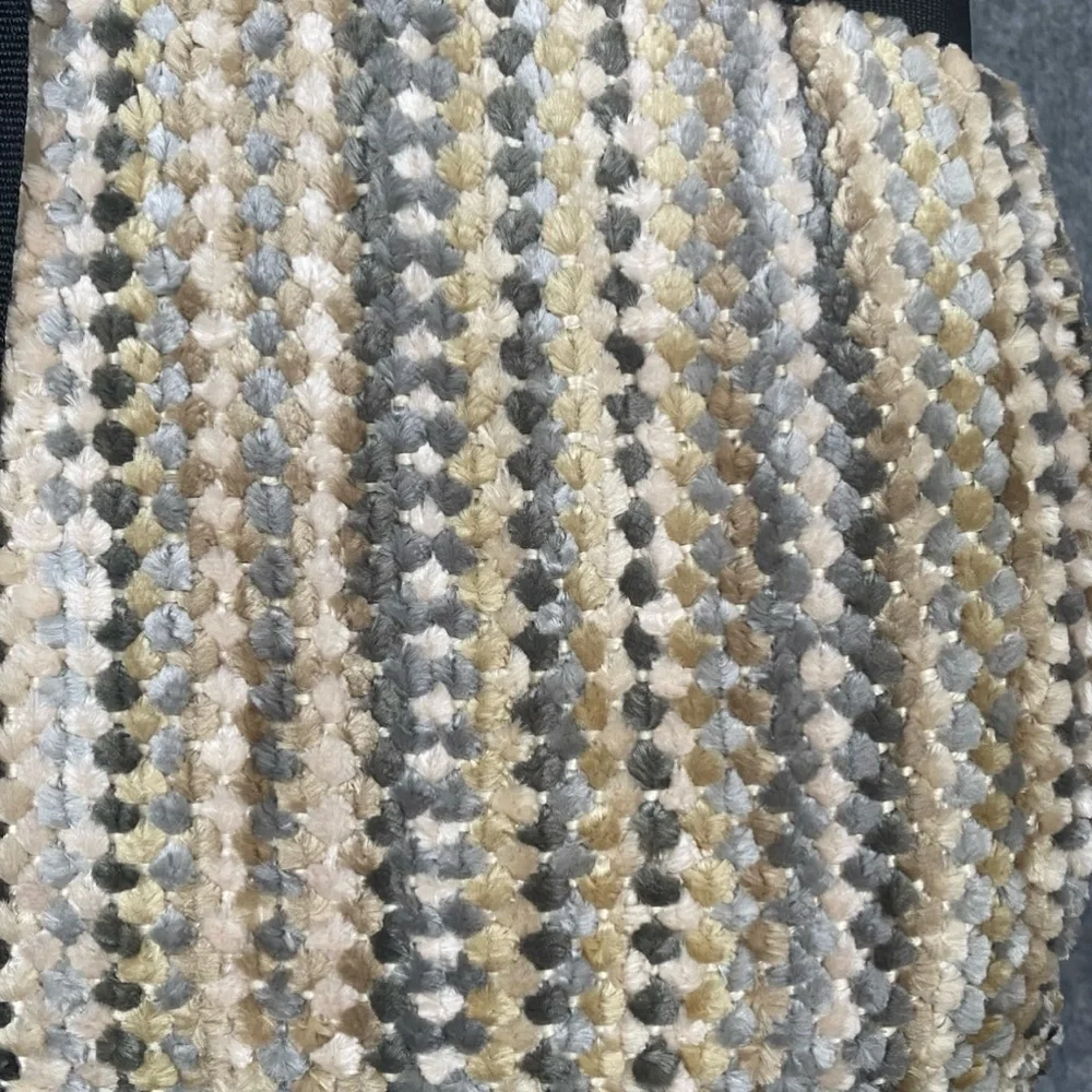 Vtg Brentwood Originals Neutral Stripe Chenille Throw Blanket Gray Beige Camel